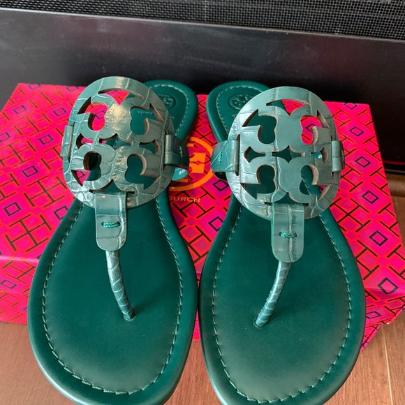 NIB TORY BURCH Miller' Croc Embossed Sandal - Picture 3 of 8
